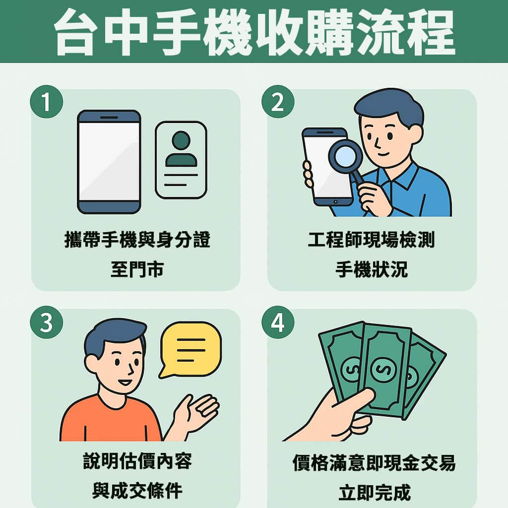 台中手機收購流程說明圖｜青蘋果3C 台中門市估價流程懶人包