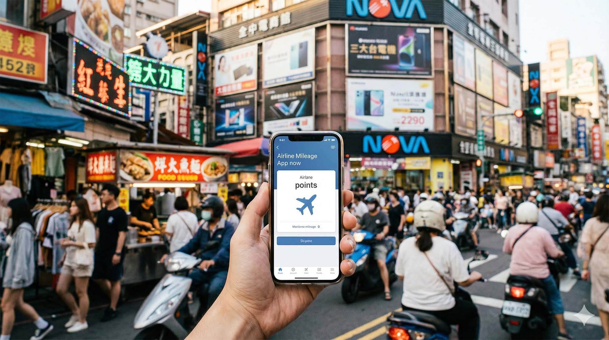 台中一中街商圈實體門市收購航空哩程示意圖